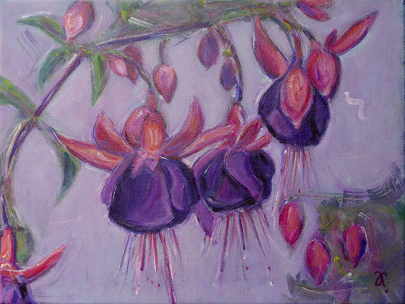 acrylic painting of fuchsia flowers