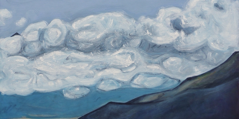 acrylic painting of a New Zealand landscape with clouds by Anna Cull