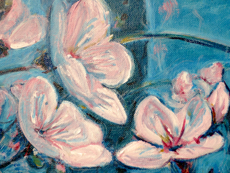 detail of painted blossom flowers